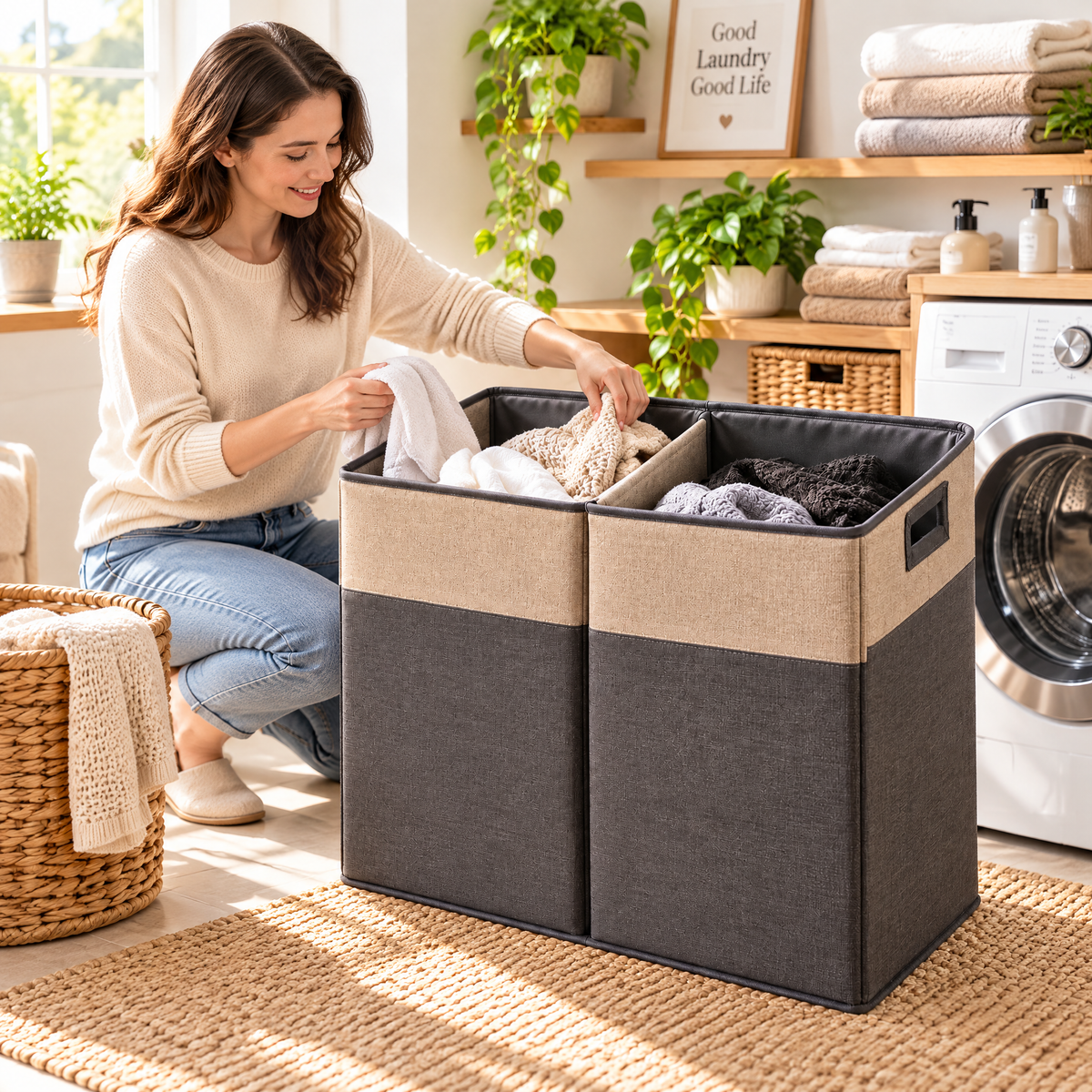 Two-Section Fabric Laundry Hamper