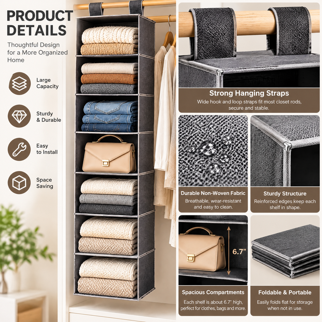 6-Shelf Hanging Closet Organizer