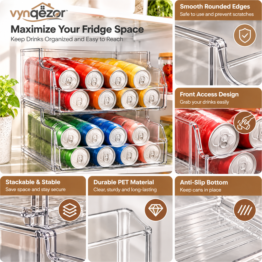 Stackable Refrigerator Can Dispenser Bins